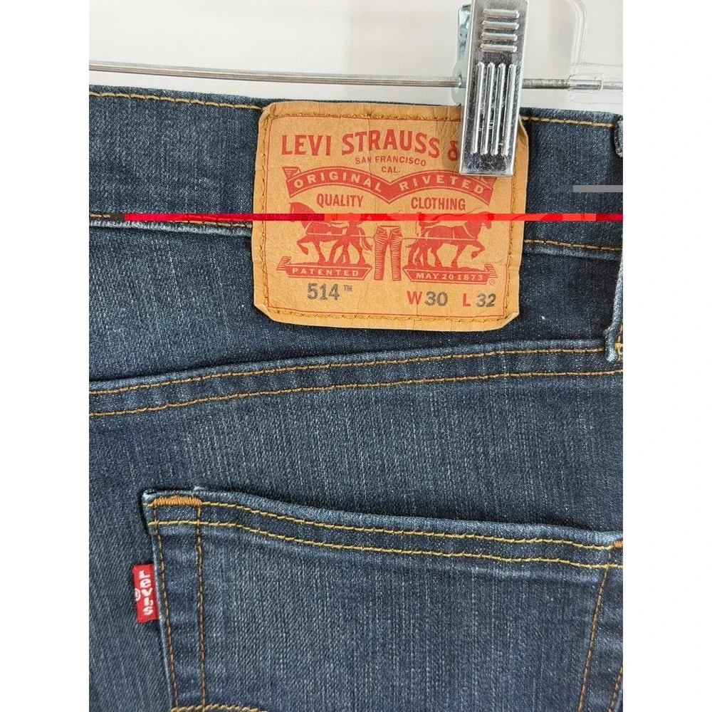 Levi's 514 Jeans Mens 30x32 Straight Fit Blue Denim Stretch Distressed Casual